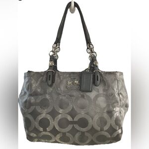 Coach Gray Metallic Signature Op Art Canvas Bag Satchel F15746